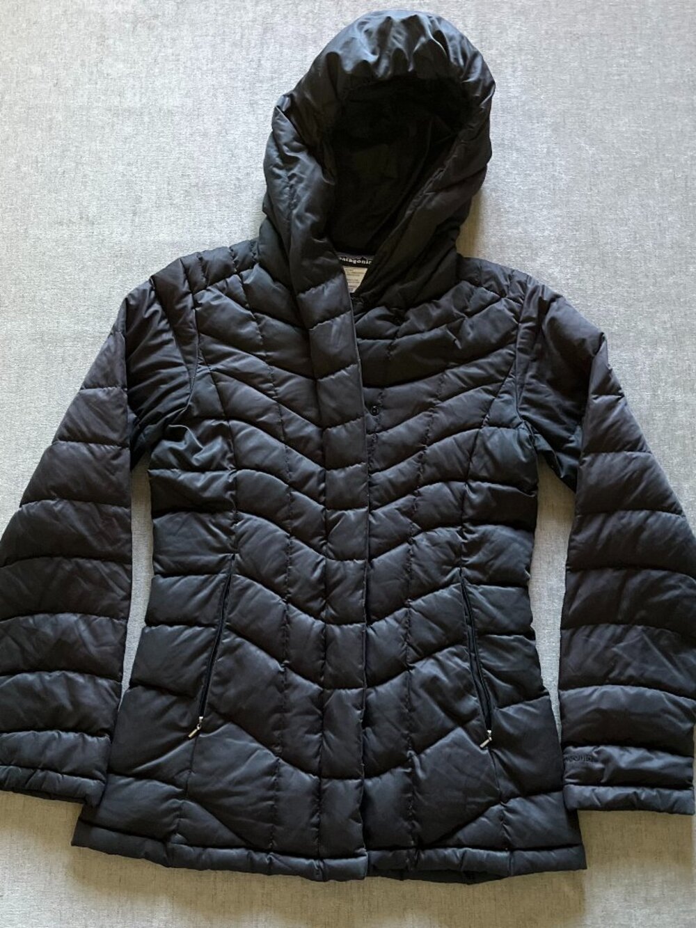 Patagonia Downtown Loft Puff Jacket Women XS Black Full Zip Buttons Insulated